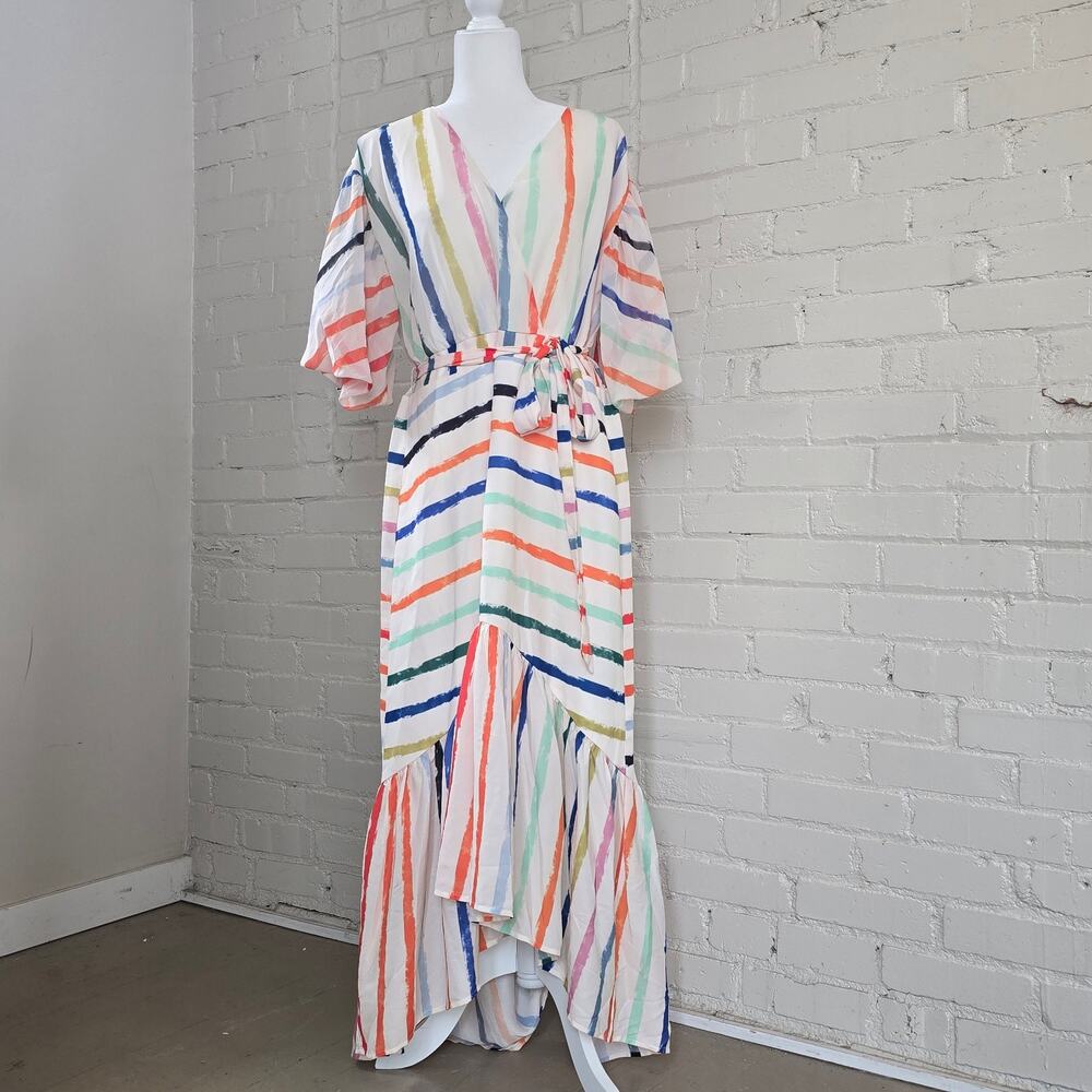 ​L'ATISTE by Amy Multi-Color Striped Maxi Dress┃ Plus Size 1X ┃Boho Ruffle Hem
